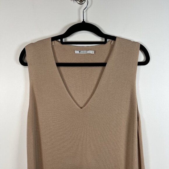T By Alexander Wang Tan Maxi Knit Dress Women’s Size Large Designer Minimalist - Picture 3 of 9
